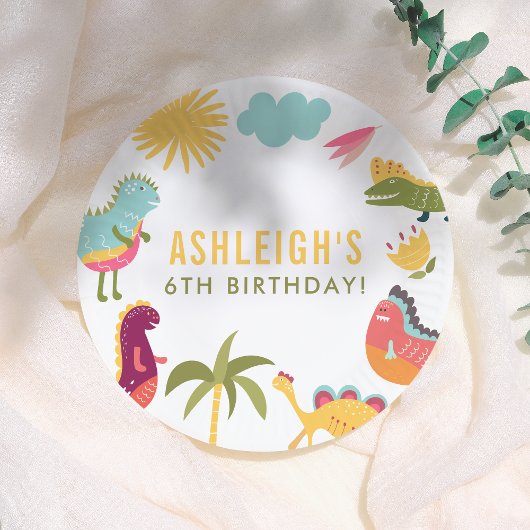 Niedliche Dinosaurier Gender-Neutral Geburtstagspa Pappteller