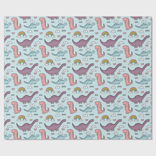 Niedliche Dinosaurier Geschenkpapier (Flach)