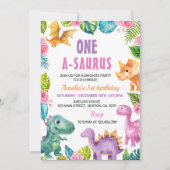 Niedliche Dinosaurier Girl 1. Geburtstag Einladung (Vorderseite)