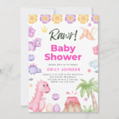 Niedliche Dinosaurier Girl Baby Dusche Einladung (Vorderseite)