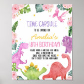 Niedliche Dinosaurier Girl Birthday Time Kapsel Ze Poster (Vorne)