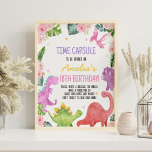 Niedliche Dinosaurier Girl Birthday Time Kapsel Ze Poster