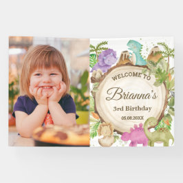 Niedliche Dinosaurier Girl Geburtstag Begrüßung Hi Banner