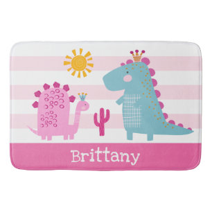 Niedliche Dinosaurier Girl Pink Streifen Name Fun  Badematte