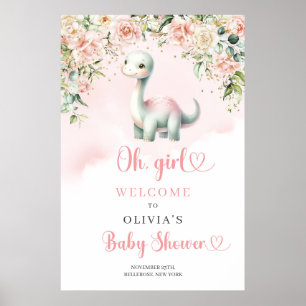 Niedliche Dinosaurier-Girl-Rose willkommen Poster