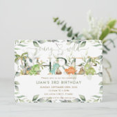 Niedliche Dinosaurier Greenery 3. Geburtstag 3. Einladung (Stehend Vorderseite)