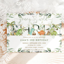 Niedliche Dinosaurier Greenery 3. Geburtstag 3. Einladung