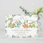 Niedliche Dinosaurier Grüne 1. Geburtstag Wild One Einladung (Stehend Vorderseite)