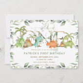 Niedliche Dinosaurier Grüne 1. Geburtstag Wild One Einladung (Vorderseite)