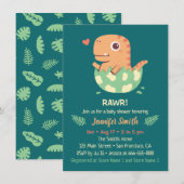 Niedliche Dinosaurier-Hähne aus Ei-Babydusche Einladung (Vorne/Hinten)