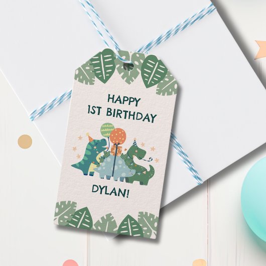 Niedliche Dinosaurier Happy Birthday Personalisier Geschenkanhänger