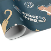 Niedliche Dinosaurier im Space Pattern Kindergebur Geschenkpapier (Rolleneckpunkt)