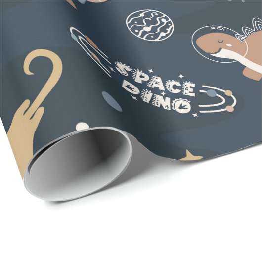Niedliche Dinosaurier im Space Pattern Kindergebur Geschenkpapier (Rolleneckpunkt)