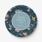 Niedliche Dinosaurier im Space Pattern Kindergebur Pappteller (Vorderseite)