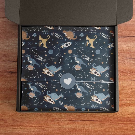 Niedliche Dinosaurier im Space Pattern Kindergebur Seidenpapier