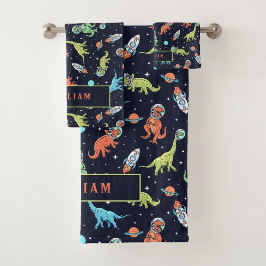 Niedliche Dinosaurier im Weltraum Fun Pattern Badhandtuch Set (Insitu)