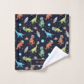 Niedliche Dinosaurier im Weltraum Fun Pattern Badhandtuch Set (Waschlappen)