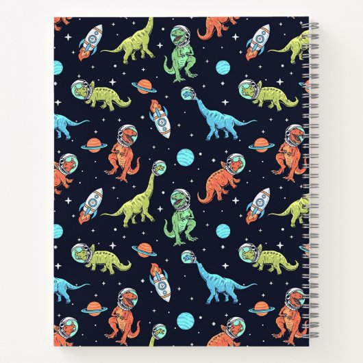 Niedliche Dinosaurier im Weltraum Fun Pattern Notizblock (Rückseite)