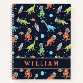 Niedliche Dinosaurier im Weltraum Fun Pattern Notizblock (Vorderseite)