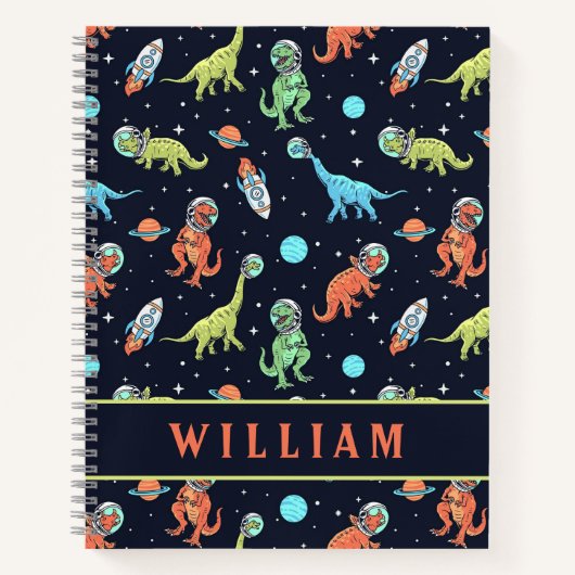 Niedliche Dinosaurier im Weltraum Fun Pattern Notizblock (Vorderseite)