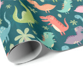 Niedliche Dinosaurier in der Nacht Geschenkpapier (Rolleneckpunkt)