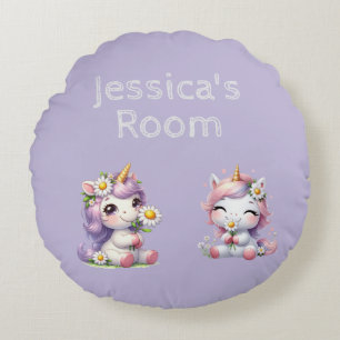 Niedliche Dinosaurier in Rosa und Lila Kinder pers Rundes Kissen