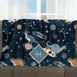 Niedliche Dinosaurier in Space Pattern Kids Fleecedecke