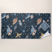 Niedliche Dinosaurier in Space Pattern Kids Strandtuch (Vorderseite)