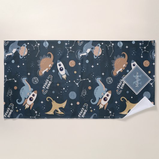 Niedliche Dinosaurier in Space Pattern Kids Strandtuch (Vorderseite)
