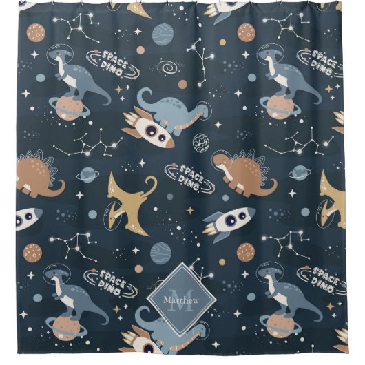 Niedliche Dinosaurier in Space Pattern Kinder Bade Duschvorhang (Vorderseite)