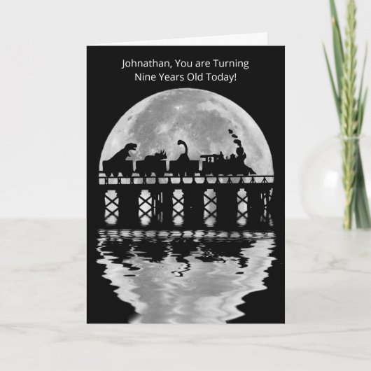 Niedliche Dinosaurier in Train Fantasy 9 Jahre alt Karte (Vorderseite)