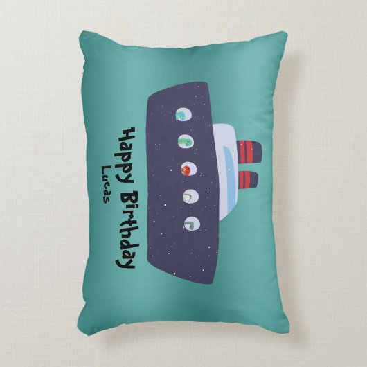 Niedliche Dinosaurier Kapitän Schiff Schule Geburt Dekokissen (Vorderseite(Vertikal))