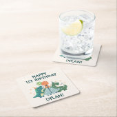 Niedliche Dinosaurier Kid's Happy Birthday Rechteckiger Pappuntersetzer (Vor Ort)