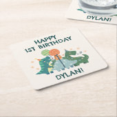 Niedliche Dinosaurier Kid's Happy Birthday Rechteckiger Pappuntersetzer (angewinkelt)