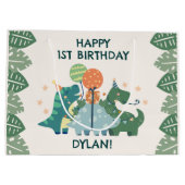 Niedliche Dinosaurier Kid's Personalisierter Gebur Große Geschenktüte (Rückseite)