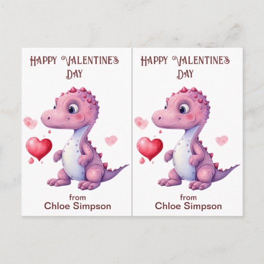 Niedliche Dinosaurier Kid's Valentine Party-Klasse Postkarte (Vorderseite)