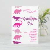 Niedliche Dinosaurier Kinder 1. Geburtstag Rosa Di Einladung (Stehend Vorderseite)