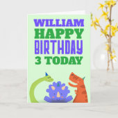 Niedliche Dinosaurier Kinder Alter Name Grün Gebur Karte (Gelbe Blume)