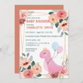Niedliche Dinosaurier-Kronenballon Blumenbaby-Dusc Einladung (Vorne/Hinten)