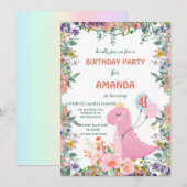 Niedliche Dinosaurier-Kronenballon Flora Geburtsta Einladung (Vorne/Hinten)