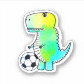 Niedliche Dinosaurier Lieben Fußball Wasserfarbe Aufkleber (Vorderseite)