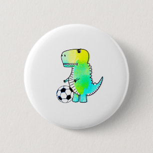Niedliche Dinosaurier Lieben Fußball Wasserfarbe Button