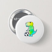 Niedliche Dinosaurier Lieben Fußball Wasserfarbe Button (Vorne & Hinten)