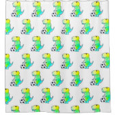 Niedliche Dinosaurier Lieben Fußball Wasserfarbe Duschvorhang (Vorderseite)