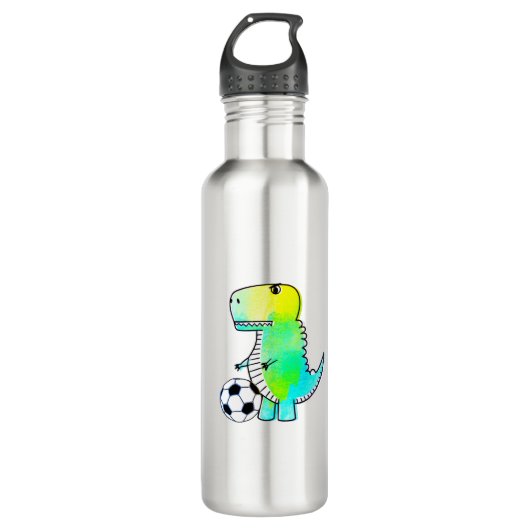 Niedliche Dinosaurier Lieben Fußball Wasserfarbe Edelstahlflasche (Vorderseite)