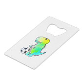 Niedliche Dinosaurier Lieben Fußball Wasserfarbe Geldbeutel Flaschenöffner (Vorderseite Schrägansicht)