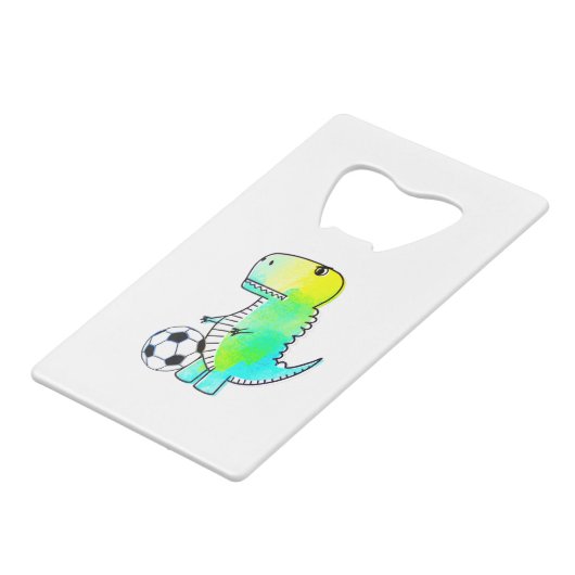 Niedliche Dinosaurier Lieben Fußball Wasserfarbe Geldbeutel Flaschenöffner (Rückseite Schrägansicht)