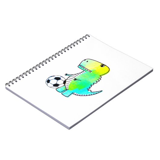 Niedliche Dinosaurier Lieben Fußball Wasserfarbe Notizblock (Linke Seite)