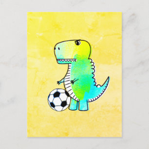 Niedliche Dinosaurier Lieben Fußball Wasserfarbe Postkarte
