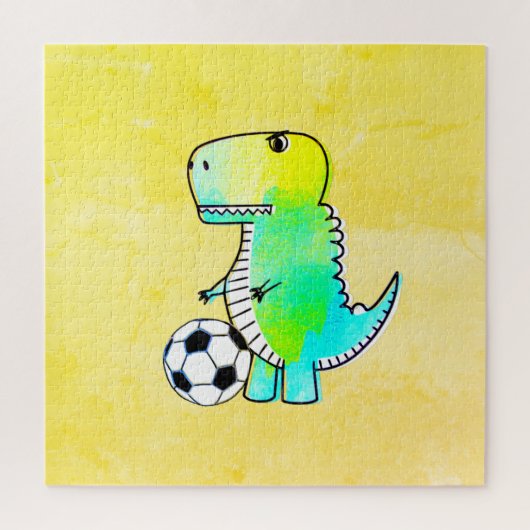Niedliche Dinosaurier Lieben Fußball Wasserfarbe Puzzle (Vertikal)
